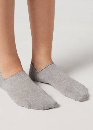 Calzedonia Cotton No-Show Sport Men's Socks Grey | CA 1304UT