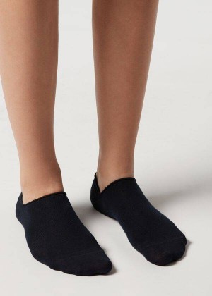 Calzedonia Cotton No-Show Women's Socks Blue | CA 1913KI