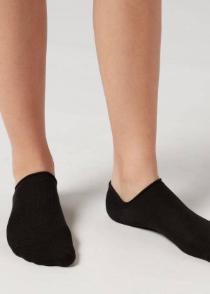 Calzedonia Cotton No-Show Women's Socks Black | CA 1911HK