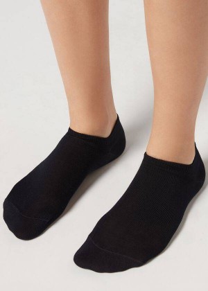 Calzedonia Cotton No-Show Women's Socks Navy | CA 1914LH