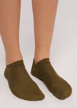 Calzedonia Cotton No-Show Women's Socks Olive | CA 1917CE