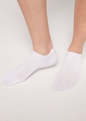 Calzedonia Cotton No-Show cobey Men's Socks White | CA 1305IS