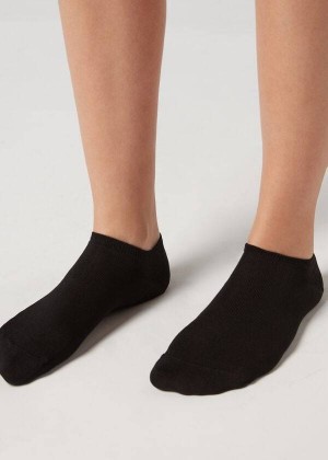 Calzedonia Cotton No-Show cobey Women's Socks Black | CA 1907SO