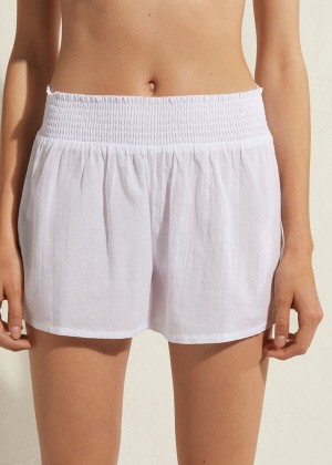 Calzedonia Cotton Shorts Women's Cover Ups White | CA 2067HK