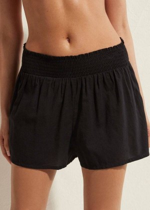 Calzedonia Cotton Shorts Women's Cover Ups Black | CA 2066GL