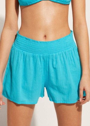 Calzedonia Cotton Shorts Women's Cover Ups Turquoise / Green | CA 2064DN