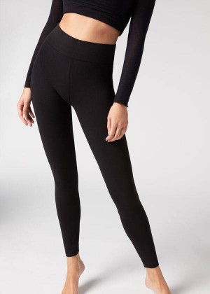 Calzedonia Cotton Women's Leggings Black | CA 1552XF