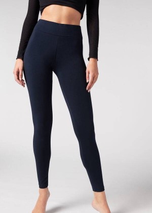 Calzedonia Cotton Women's Leggings Blue | CA 1553CE