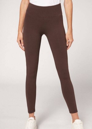 Calzedonia Cotton Women's Leggings Brown | CA 1551ZG