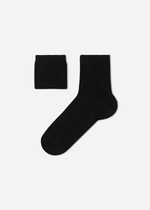 Calzedonia Cotton with Fresh Feet Breathable Material Short Kids' Socks Black | CA 1088NB