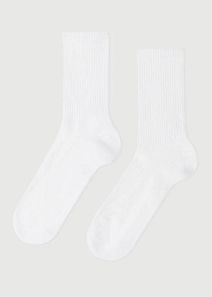 Calzedonia Crew Sport Men's Socks White | CA 1378EX