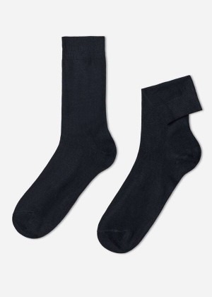 Calzedonia Crew with Cashmere Men's Socks Blue | CA 1361SO