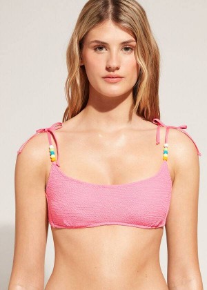 Calzedonia Crinkled Tank-Style San Diego Women's Bikini Tops Pink | CA 2488ZG