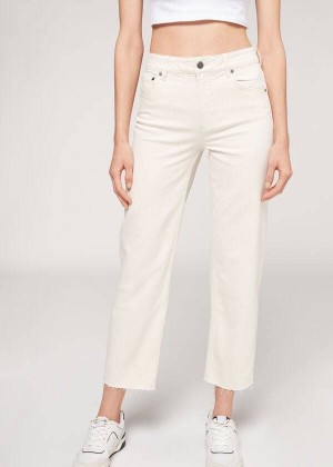 Calzedonia Cropped Straight-Leg Women's Jeans White | CA 1626JJ