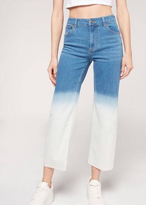 Calzedonia Cropped Straight-Leg Women's Jeans Blue / White | CA 1625HK