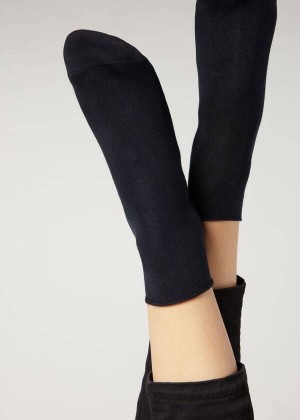 Calzedonia Cuffless Short in Cotton Women's Socks Navy | CA 1803SO