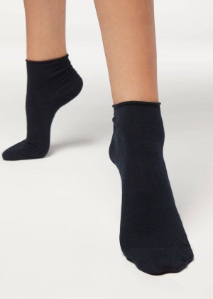 Calzedonia Cuffless Short in Cotton Women's Socks Blue | CA 1801PQ