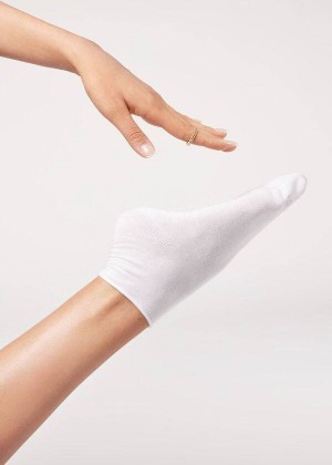 Calzedonia Cuffless Short in Cotton Women's Socks White | CA 1799IS