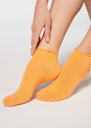 Calzedonia Cuffless Short in Cotton Women's Socks Orange | CA 1796TV