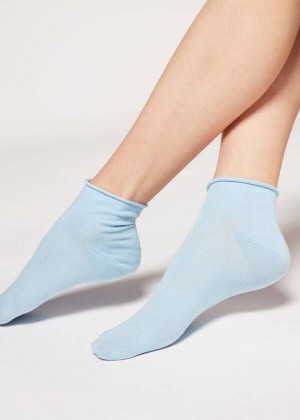 Calzedonia Cuffless Short in Cotton rosa Women's Socks Blue | CA 1792QZ