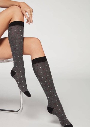 Calzedonia Dot-Pattern Long Women's Socks Grey | CA 1952TV