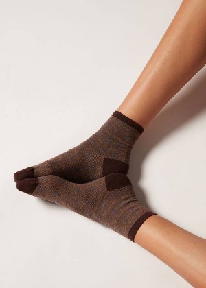 Calzedonia Dot-Pattern Short Women's Socks Brown | CA 1764NB