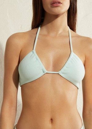 Calzedonia Drawstring Bandeau Beverly Hills Eco Women's Bikini Tops Blue | CA 2481QZ