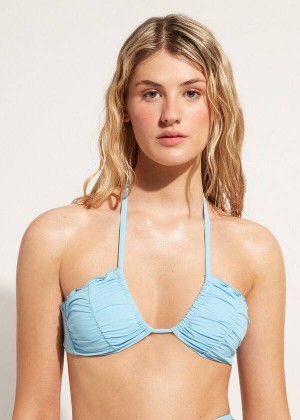 Calzedonia Drawstring Bandeau Islamorada Women's Bikini Tops Blue | CA 2480WY