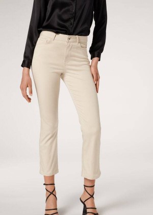 Calzedonia Eco Light Flared Cropped Denim Women's Jeans Brown / Beige | CA 1619PQ