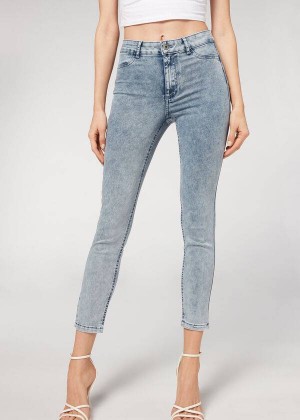 Calzedonia Faded Skinny Push-Up Women's Jeans Blue | CA 1601KI