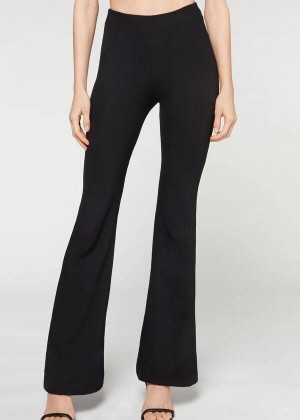 Calzedonia Flared Women's Leggings Black | CA 1538UT