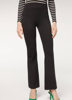 Calzedonia Flared in Supima Ultra Light Cotton Women's Leggings Black | CA 1537YU