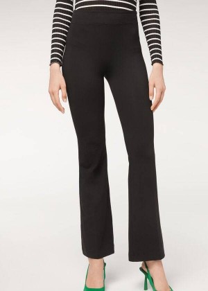 Calzedonia Flared in Supima Ultra Light Cotton Women's Pants Black | CA 1460UT