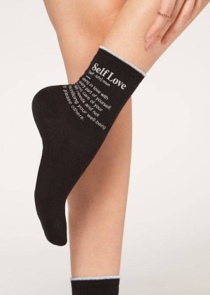 Calzedonia Girl Power Print Short Women's Socks Black | CA 1757KI