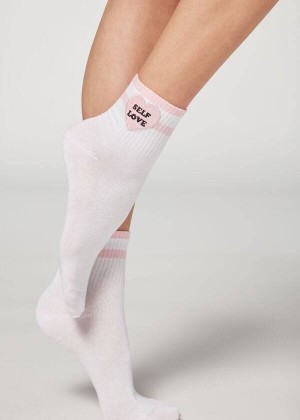 Calzedonia Girl Power Print Short Women's Socks White / Pink | CA 1755HK