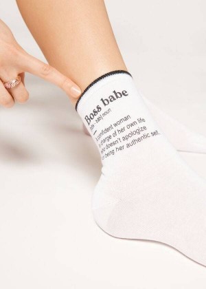 Calzedonia Girl Power Print Short Women's Socks White / Black | CA 1754GL