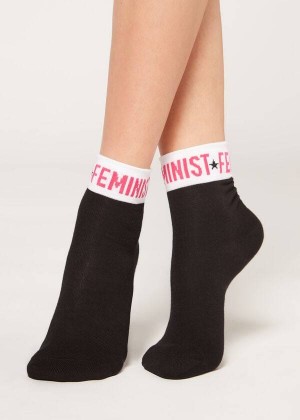 Calzedonia Girl Power Print Short Women's Socks Black | CA 1752DN