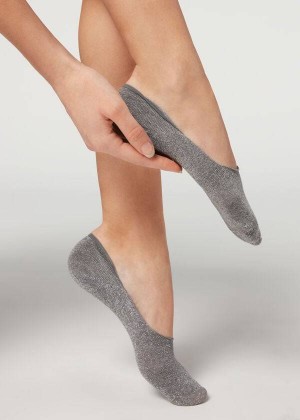 Calzedonia Glitter Cotton Invisible Women's Socks Grey | CA 1982OR