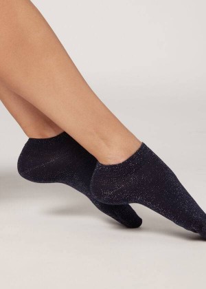 Calzedonia Glittery No-Show pop Women's Socks Blue | CA 1898EX