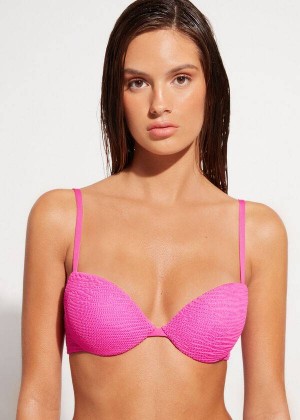 Calzedonia Graduated Padded Push-Up Miami Women's Bikini Tops Pink | CA 2465JJ