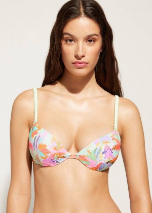 Calzedonia Graduated Padded Push-Up Tahiti Women's Bikini Tops Green | CA 2464KI