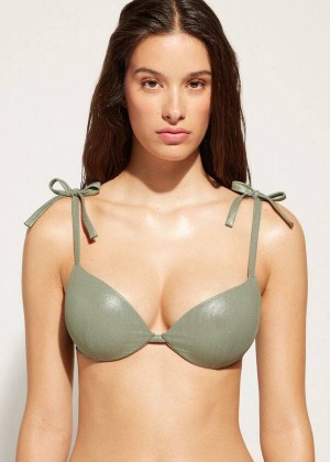 Calzedonia Graduated Padded Push Up Antigua Women's Bikini Tops Green | CA 2475UT