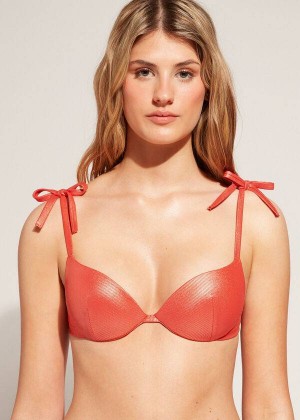 Calzedonia Graduated Padded Push Up Antigua Women's Bikini Tops Coral Orange | CA 2474IS