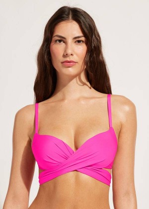 Calzedonia Graduated Padded Push Up Indonesia Women's Bikini Tops Pink | CA 2469DN