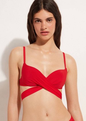 Calzedonia Graduated Padded Push Up Indonesia Women's Bikini Tops Red | CA 2466HK