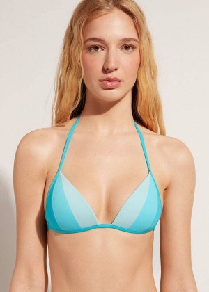 Calzedonia Graduated Padded Triangle Azzorre Women's Bikini Tops Turquoise | CA 2460CE