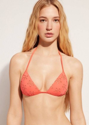 Calzedonia Graduated Padded Triangle Corfù Women's Bikini Tops Coral Orange | CA 2451TV