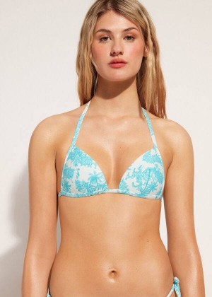 Calzedonia Graduated Padded Triangle Sorrento Women's Bikini Tops Blue | CA 2441GL