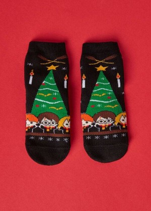 Calzedonia Harry Potter Christmas Non-Slip Short Kids' Socks Black | CA 1083ZG