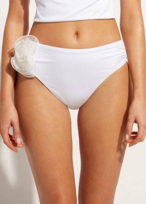 Calzedonia High-Waist Bora Bora Women's Bikini Bottoms White | CA 2737JJ